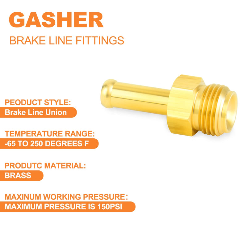 GASHER 5PCS Brass Brake Line Hose Fittings 3/8" Barb x 1/2"-20 Threads（Inverted Flare） Union for Fuel/AIR/Lquid/Gas 3/8" Barb × (1/2"-20 I) 5