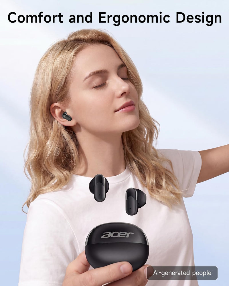 Acer Wireless Earbuds, 0.12oz Ultra-Light Ear Buds，Bluetooth 6.0 Headphones | 13mm Driver for Powerful Bass, 35H Playtime, Clear Calls Mic, Water & Dust Resistance, Office, Commute & Daily Use, Black