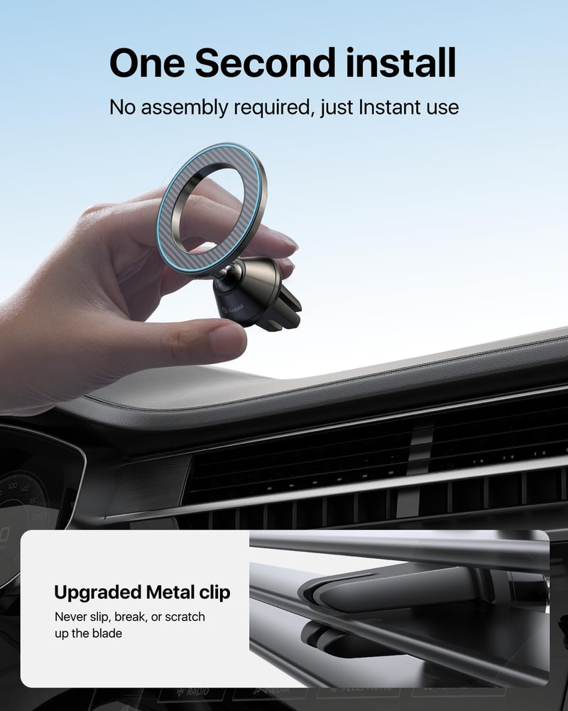 andobil for MagSafe Car Mount Vent, 20xN55 Strongest Magnet ＆ All Metal | Upgraded Metal Clip, Compact Magnetic Phone Holder, 1s Install, 360 Rotatable, Fits 99% Vent, for iPhone 17 - 12 Pro Max Mini