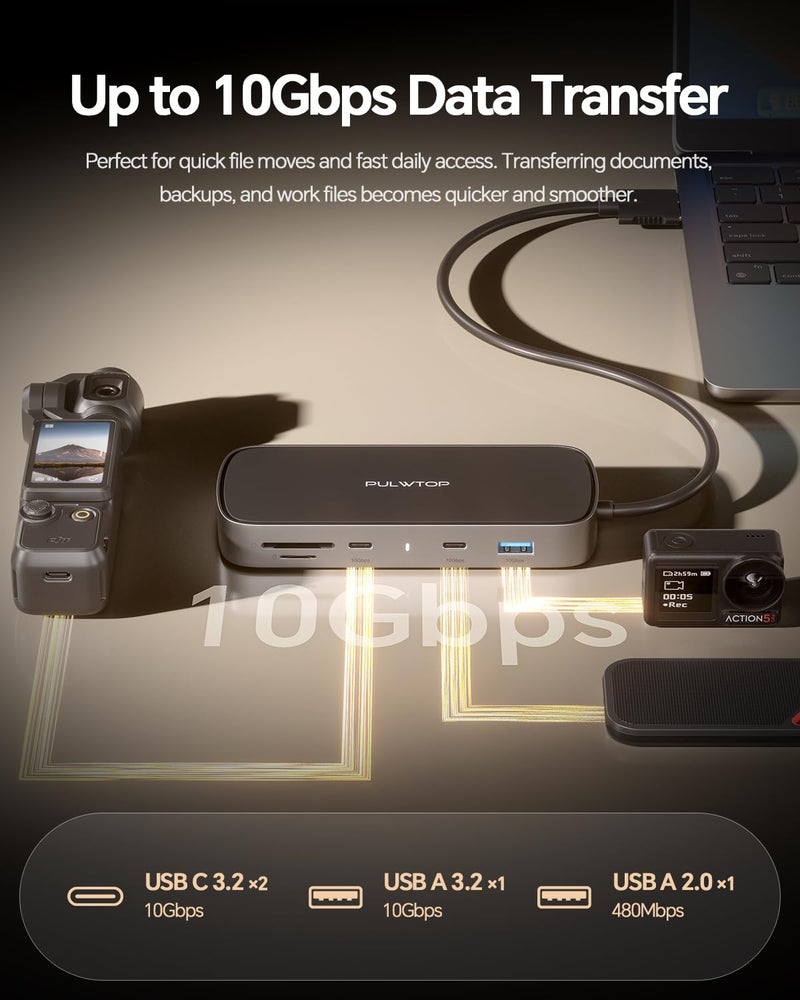 MacBook Pro Docking Station Dual Monitor 4K@60Hz for M5/M4/M3 Pro & Max | PULWTOP Mac Docking Station Dual Monitor, Macbook Pro Dock Hub with 2 HDMI, Ethernet, USB 10Gbps for Mac Multi-Screen Users Macbook Pro Docking Station Dual Display
