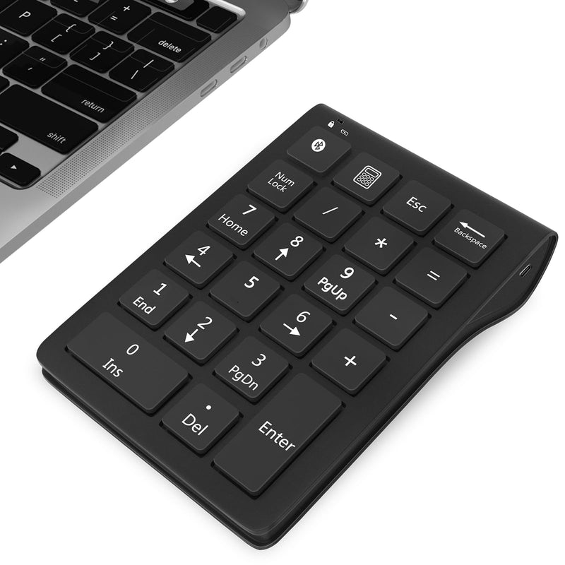 Foloda Bluetooth Numeric Keypad: 22 Keys Wired Wireless Number Pad, Rechargable Accounting Date Entry Keyboard Extensions,USB Ten Keys Numpad for MacBook Air, Laptop Computer PC Windows,Sureface Pro Black