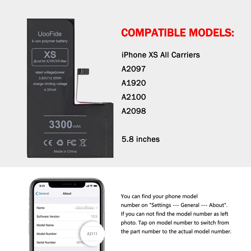 Upgraded Battery for iPhone Xs, High Capacity Replacement Compatible with iPhone Xs Battery A1920 A2097 A2098 A2100 with Professional Repair Tools Kit