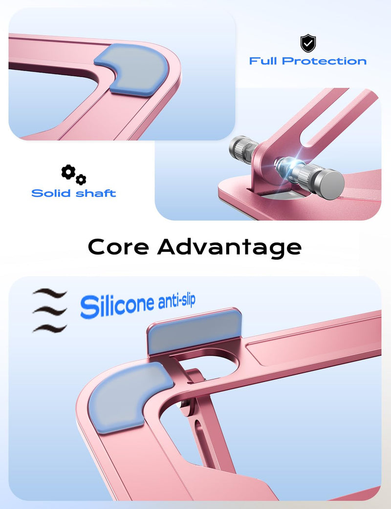 Adjustable Laptop Stand for Desk, Metal Foldable Laptop Riser, Portable Laptop Holder Mount, Ventilated Cooling Computer Notebook Stand for MacBook Air Pro, All 10-16'' Notebooks Laptops, Pink