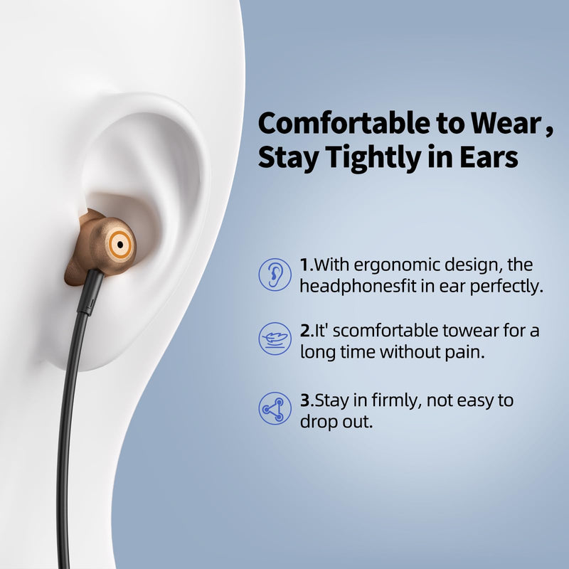Wired Earbuds with ENC Noise Canceling Mic, Deep Bass Stereo Wired Earphones, Plug in USB C/Type C Headphones Compatible with iPhone 17/16/15, Samsung, Android, Gaming, Laptop, Clear Calls Brown USB Type C