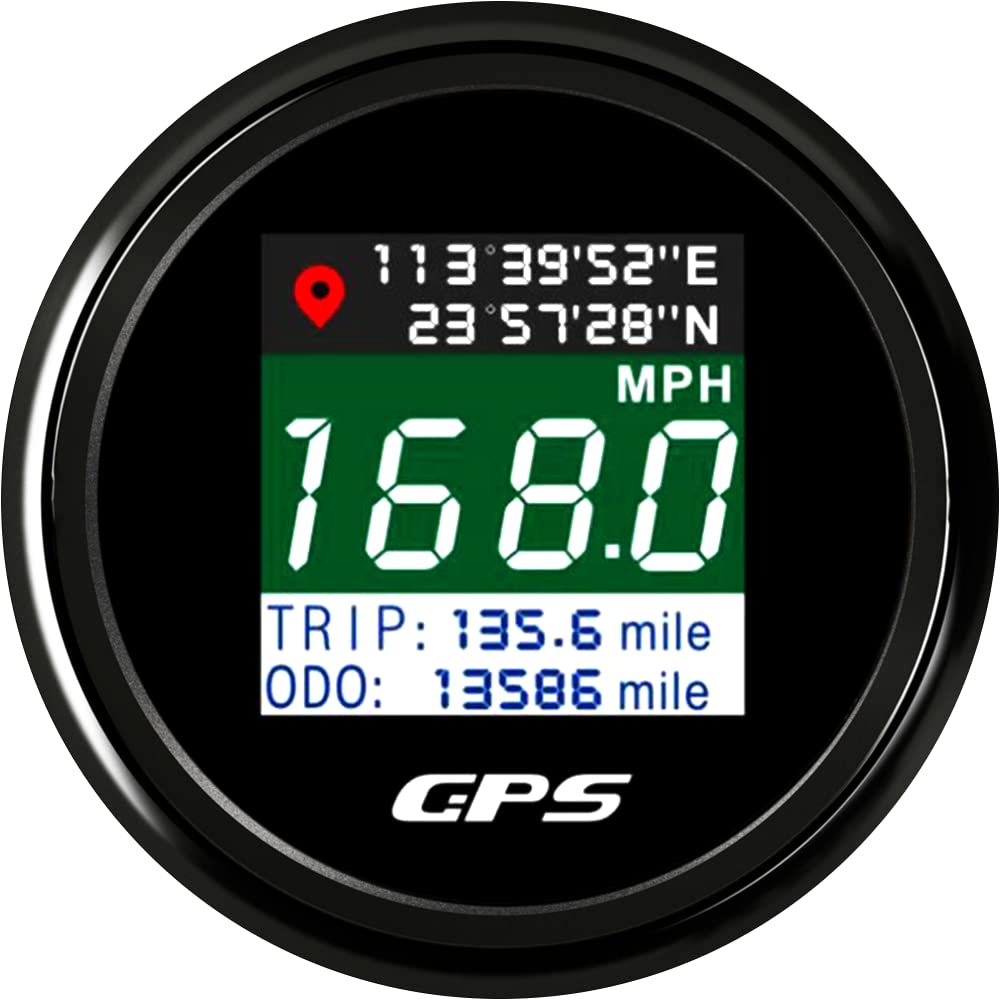 ARTILAURA GPS Speedometer Digital Speedometer 2-1/16" 52mm MPH/KM/Knot with GPS Antenna Odometer for Car Boat Marine (All Black) All Black