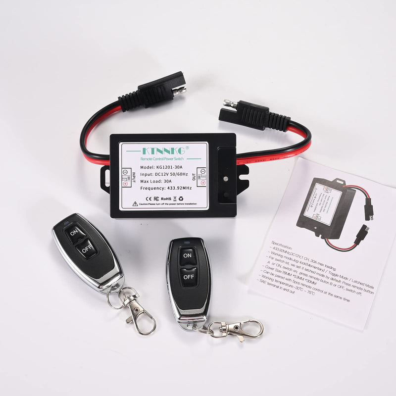 KTNNKG DC 12 Volt Wireless Remote Control Sprayer Pumps Switch with SAE Connector Plug, On Off Switch with 2 Remote Transmitters