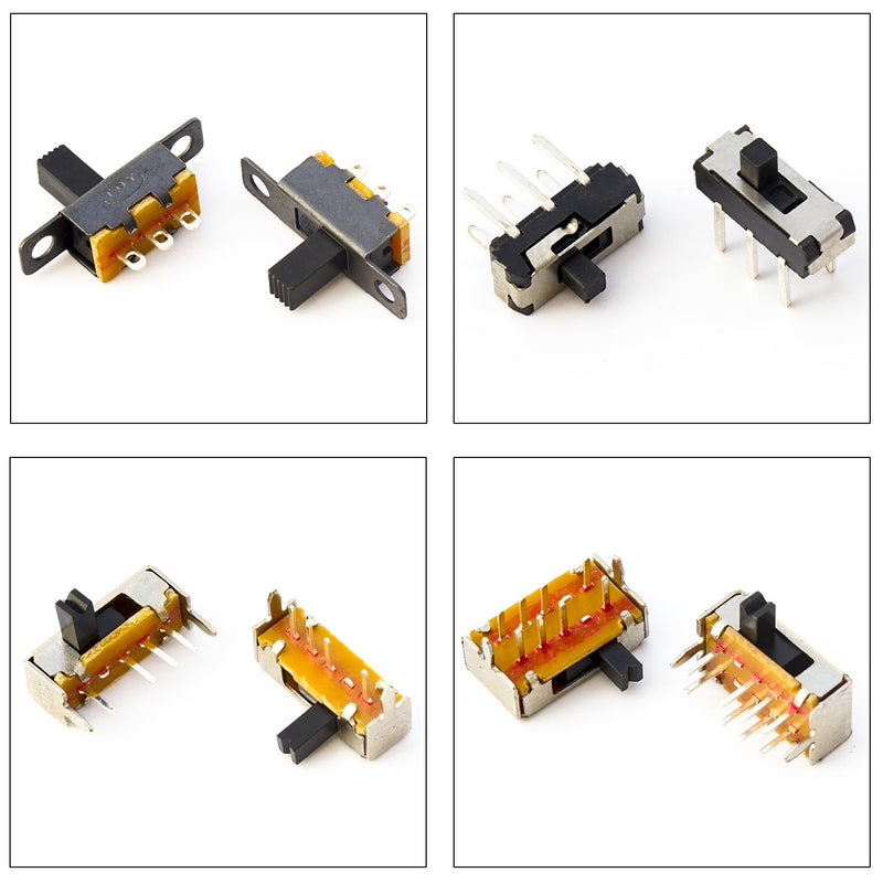 Slide Switch Assorted Kit, Mini Micro PCB Panel Slide Switch 2Pin 3Pin 4Pin ON/Off ON/Off/ON Switch Breadboard Electronic Dip SlideSwitch（JTS-Slide-Switch