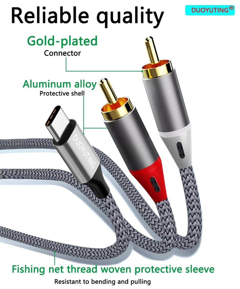 2-in-1 Combo USB-C to RCA Audio Cable 3.3FT & 6.6FT with DAC Chip, Hi-Fi Digital to Analog Adapter Cable for iPhone,Smartphones, Tablets, Laptops, Gaming Consoles to Stereo System. 3.3FT+6.6FT Combo