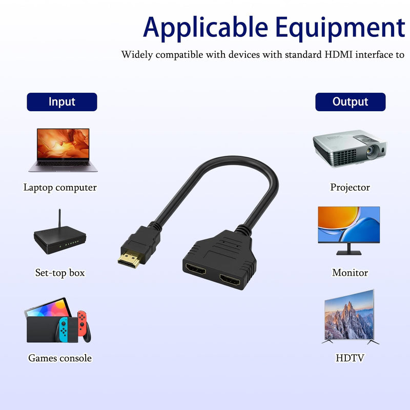 Dual HDMI Adapter for 2 Monitors, HDMI Splitters 1 in 2 Out, Male to Double Female HDMIs Adapter for TV LCD DVD HDTV Player Projector Dual Monitors, HDMI Splitters 1 in 2 Out