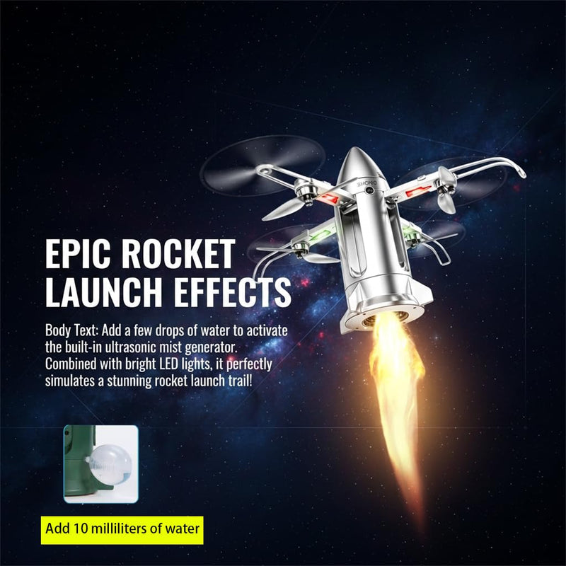 Remote Control Rocket Drone 2.4GHz RC Missile Quadcopter with Spray Exhaust & LED Lights, Easy to Fly Aircraft for Beginners Boys, Outdoor Gifts