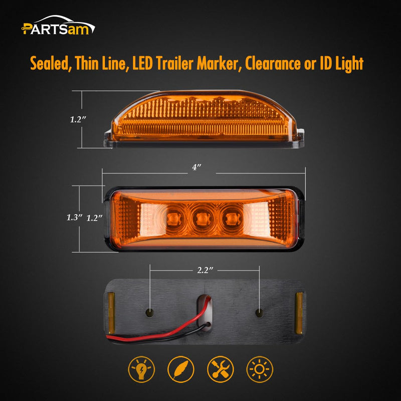 Partsam 2PCS 3 LED Truck Trailer Front Rear LED Side Marker Lights [DOT Approved] indicator Lamp Sealed & Waterproof Surface Mounted Installation Amber 3.9"