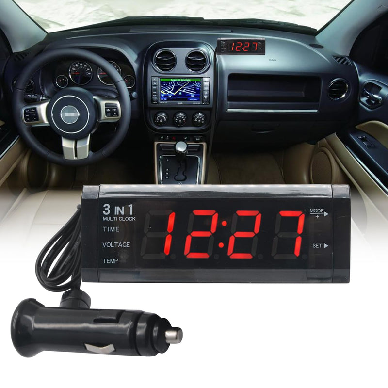 3 in 1 Car Clock Voltmeter Thermometer 12V LED Digital Display Rechargeable UK 12V 3 in 1 Car Clock Voltmeter Thermometer LED Digital Display Universal New Car Voltmeter Thermometer time 3in1