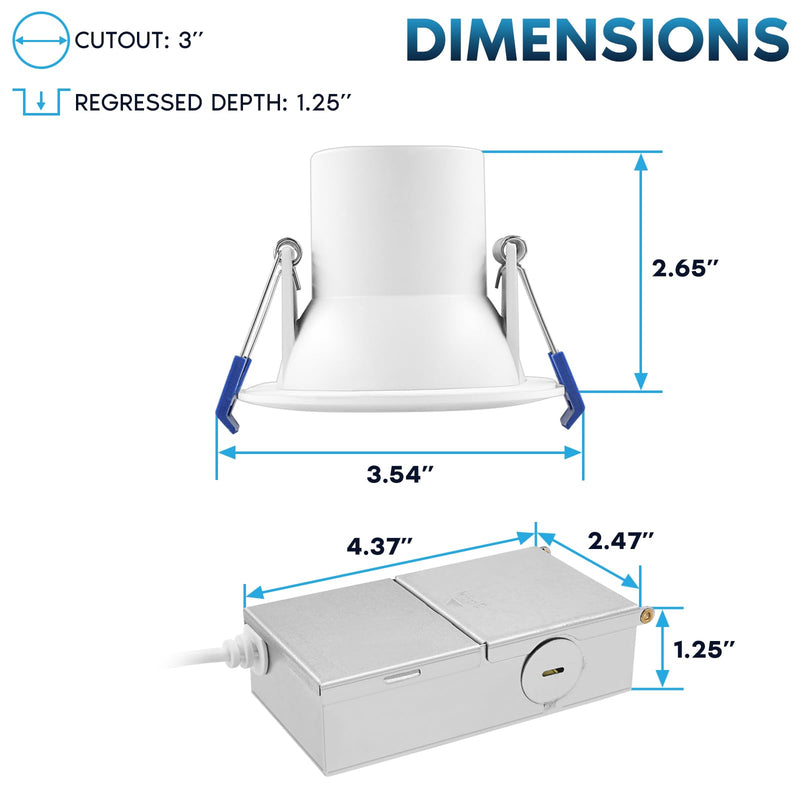 LUXRITE 3 Inch LED Recessed Ceiling Light with J-Box, CRI90, 8W, 5CCT Selectable 2700K/3000K/3500K/4000K/5000K, 840 Lumens, Dimmable Canless Downlight, Wet Rated, IC Rated, ETL Listed 1 Count (Pack of 1)