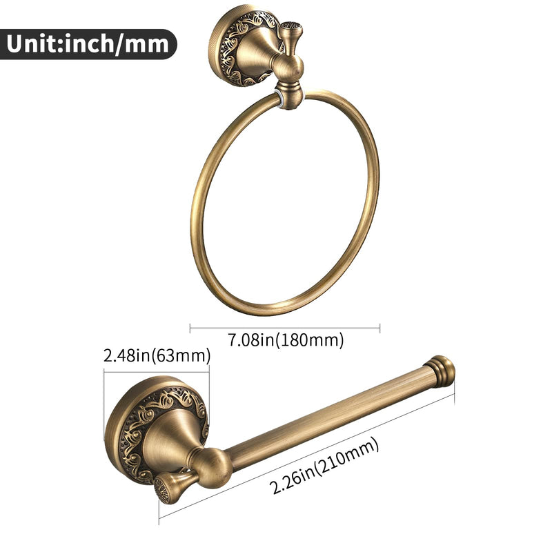 Leyden Brass Toilet Paper Holder,Antique Towel Ring Retro Hand Towel Holder Tissue Roll Paper Hanger Bathroom Accessories Wall Mounted Vintage 2 Pieces Antique Brass