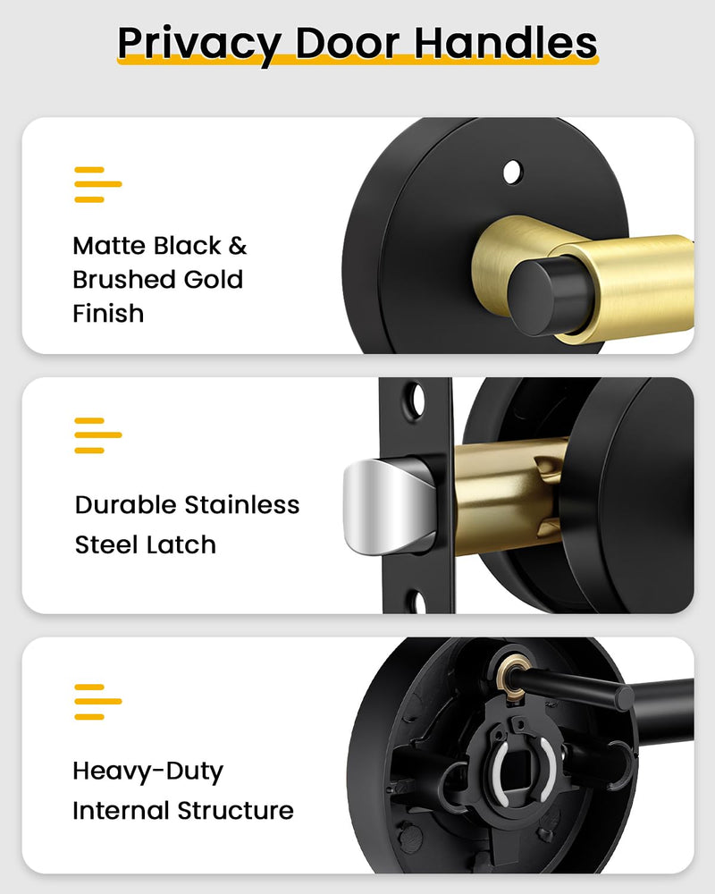 Goldenwarm 1 Pack Black and Gold Interior Door Handle, Privacy Lever Door Handle, Matte Black Interior Door Lever Pack, Black and Gold Door Handles Interior for Bedroom, Bathroom