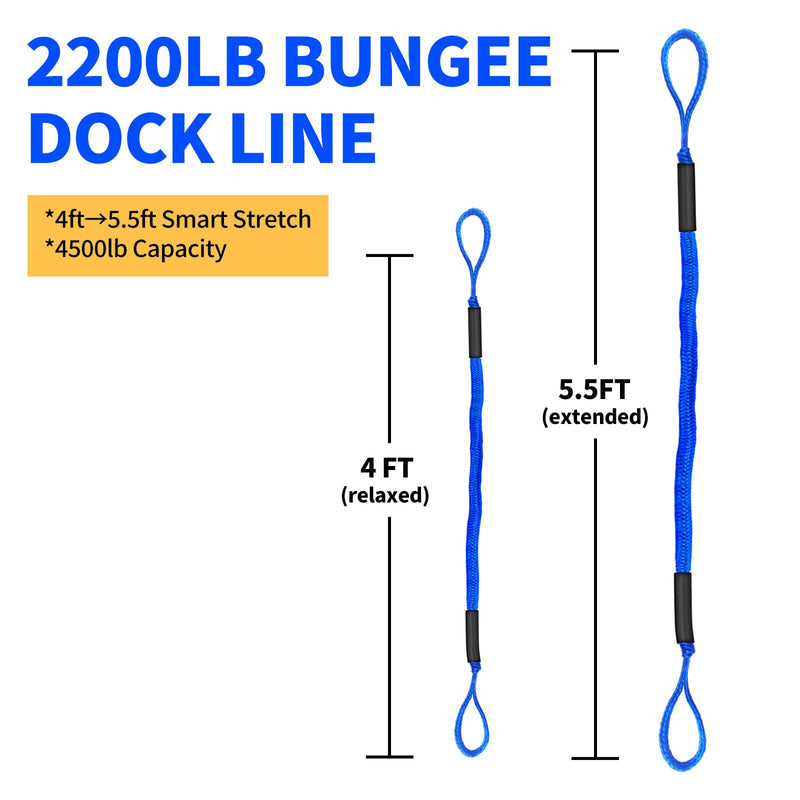 Bungee Dock Lines for Boats with Loops, Boat Tie Downs for Docking, Adjustable Boat Mooring Rope for Pontoon, Jon Boat & PWC (2, Blue, 4 FT) 2