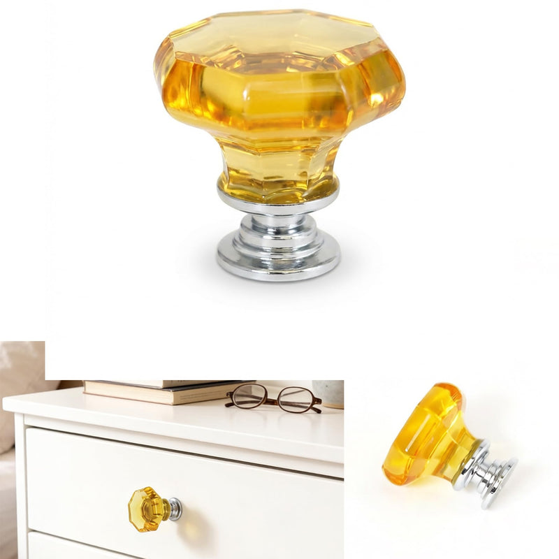 Dixiao 16 Pcs Gold Yellow Crystal Cabinet Knobs, Glass Furniture DoorKnobs, Crystal Cupboard Handles, Decorative Hardware Glass Dresser Drawer Pulls Golden Yellow