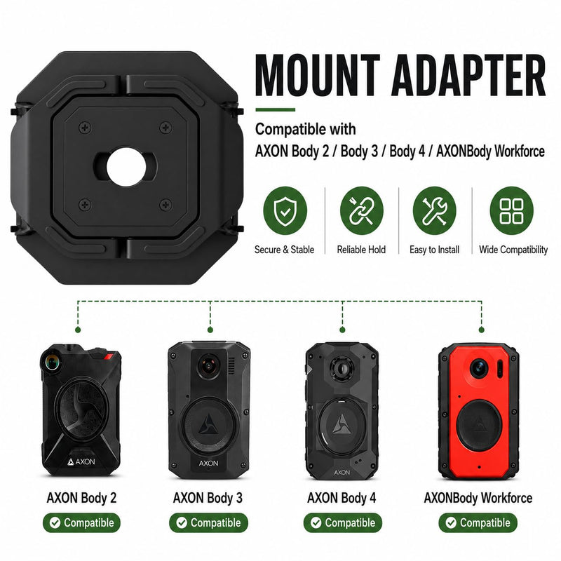 Wing Clip Body Camera Mount for Axon Body 2/3/4/Workforce | Wide wing clip and injection-molded nylon core provide secure, low-profile attachment to compatible duty uniforms.