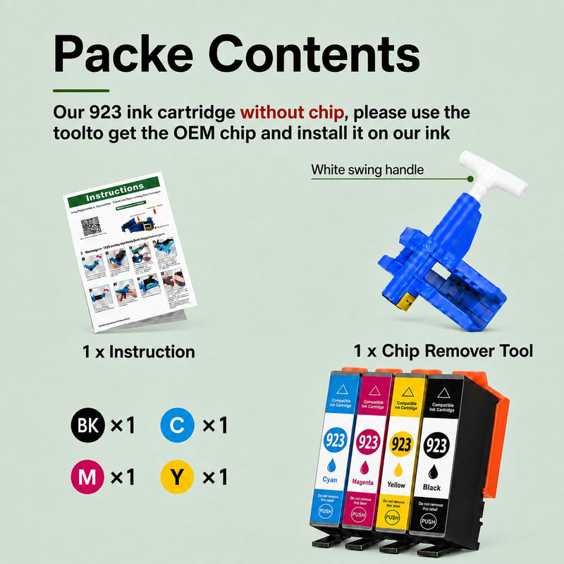 923 923XL Ink Cartridges Combo Pack Replacement for HP 923 Ink Cartridges | Work with HP OfficeJet Pro 8130e 8125e 8135e 8138e 8139e 8120e Printer Without Chip for 923 Ink Cartridges for HP Printers 4P