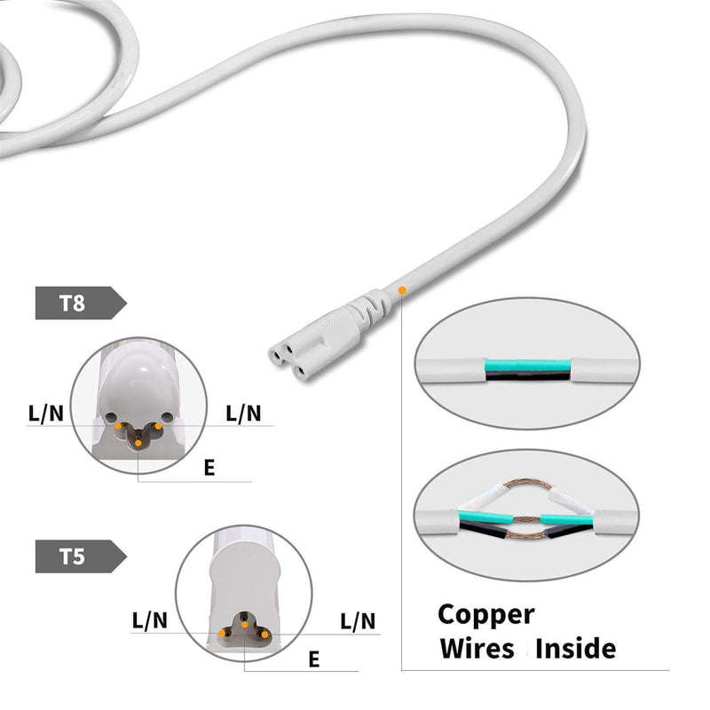 10 Pack 2FT Extension Cords,T5 T8 LED Lamp Connecting Wire | Double End Cable Female to Female,3 Prong Power Cables for Ceiling Lights Tube Lights,