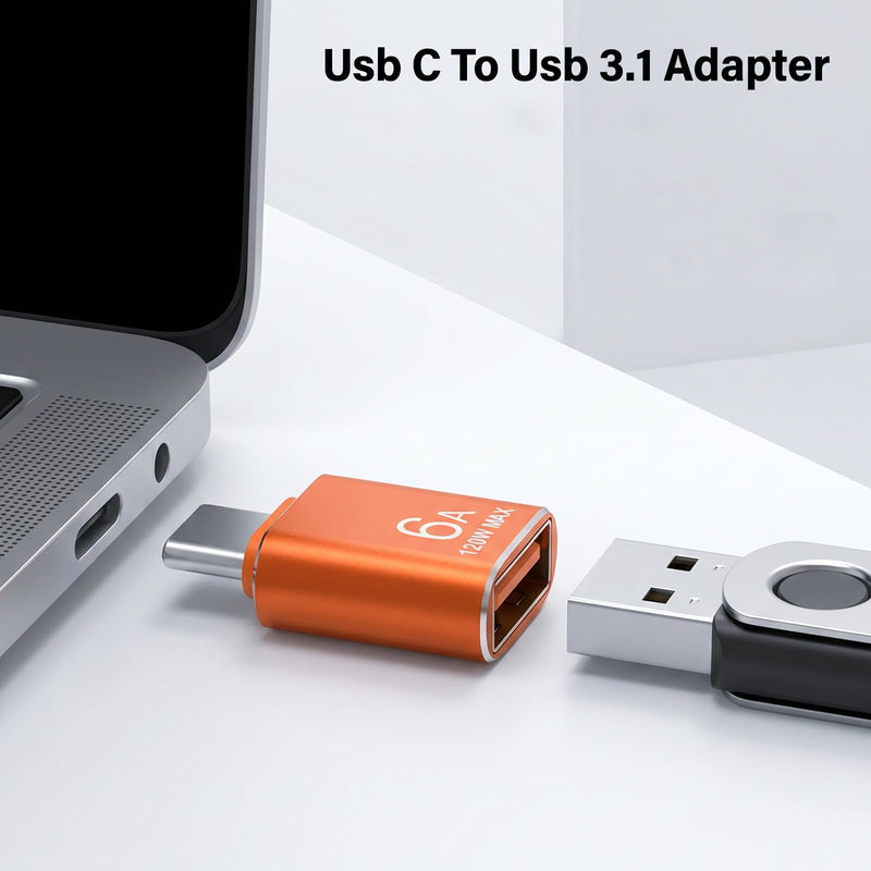 10 Pcs Type C Male to USB Female Charger, USB C to USB3.1 Adapter | 10Gbps/120W USB Female to USB C Male Adapter for Smartphone PC Laptop Tablet Keyboard (Orange)