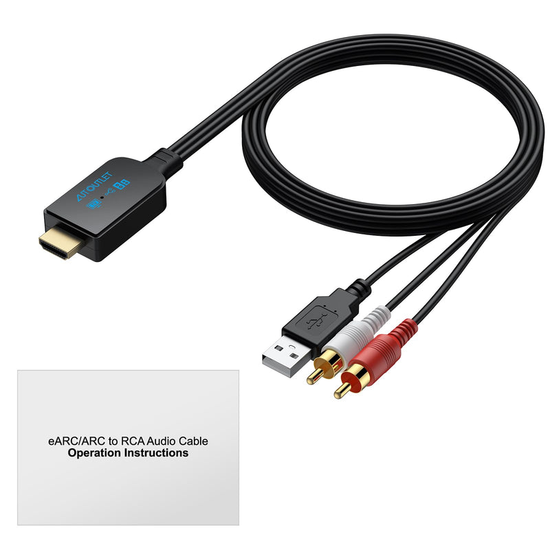 AUTOUTLET HDMI eARC/ARC to RCA Audio Adapter, 192kHz 1.5M/5FT ARC to RCA Cable, Supports CEC, Integrated Desgin, Plug and Play, eARC Audio Extractor for Speakers, Soundbars, Stereo System(PCM Only)