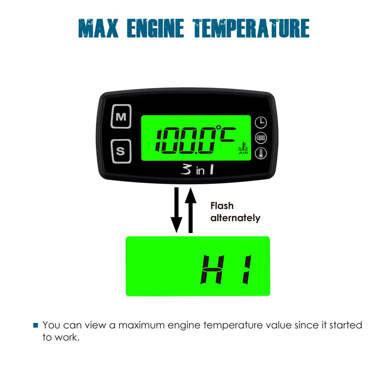 Runleader Digital Engine Temperature Gauge Volt Meter,Programmable Alert Reminder,Clock Display,Backlight Mode Selection for Generator Motorcycle Dirtbike ATV Outboard Motor Marine Snowmobile