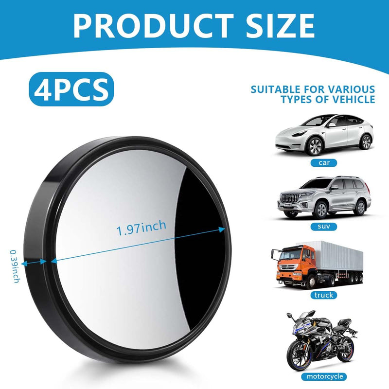 OBTANIM 4 Pack Blind Spot Car Mirror 2 Inch Angle Adjustable HD Glass Round Side Rear View Convex Accessories with Frame for Car SUV Trucks Motorcycles
