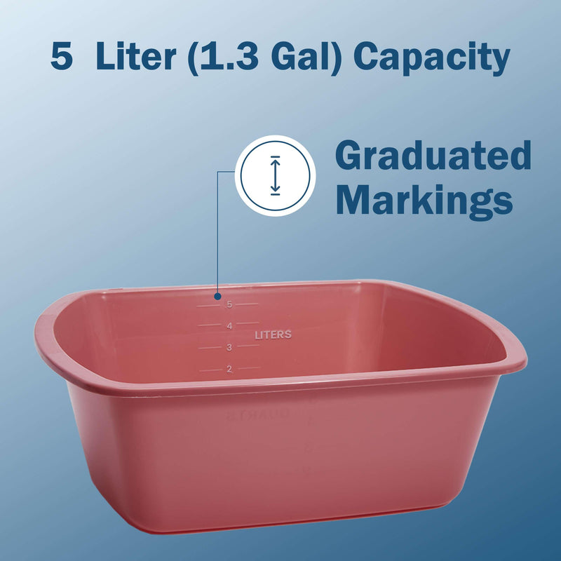 Plastic Wash Basin 2 Pack - 5 Liter Rectangle Plastic Tub with Rolled Rim - Good for Washing Limbs and Carrying Liquid - Good for Hospitals, Nursing Homes, and Medical Facilities Pack of 2