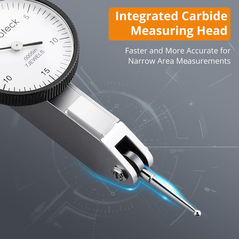 Neoteck Dial Test Indicator with Storage Case, 0-0.03"/0.0005" Test Indicator with 2 Steel Dovetail Clamps 3/8'' and 5/32'' for Machine Set-Up, Narrow Area Measurement -Silver Silver