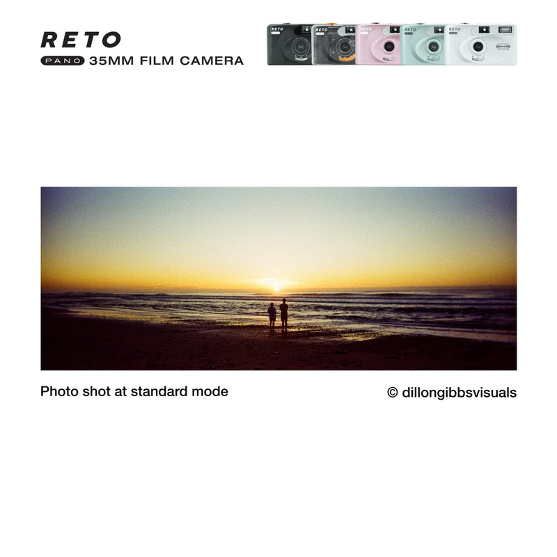 RETO PANO 35mm Film Camera - 22mm Wide Lens, Panorama, Easy Switch, Cinematic Modes, Lens Cover, Built-in Flash, Reusable (Film & AAA Battery are not Included) (Sheer Black) Sheer Black