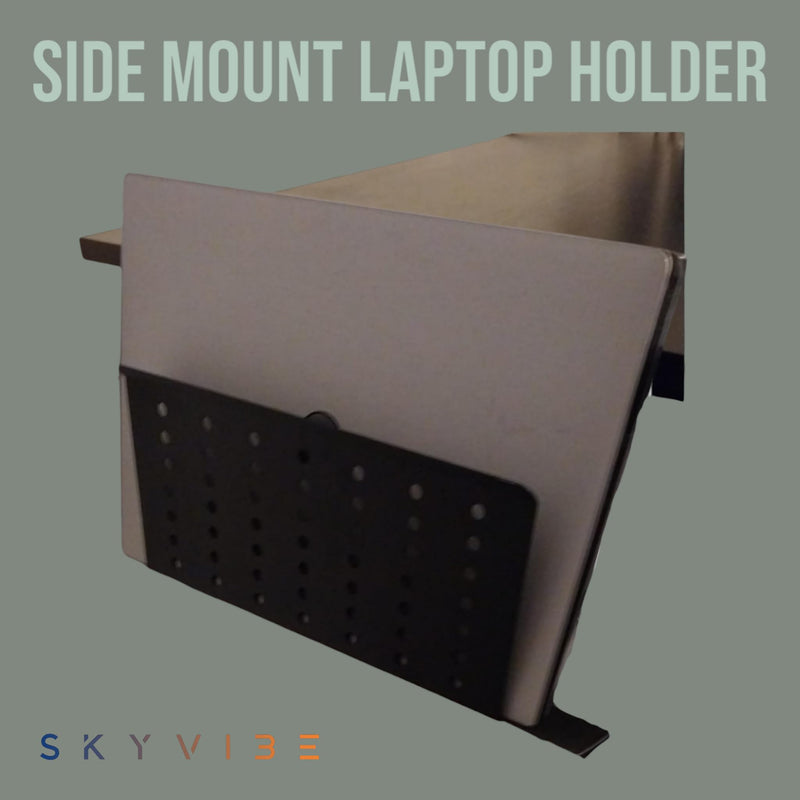 Desk Side Mount Laptop Holder (Black) - No Drill Steel Hanging Organizer for Office & Home - Under Desk Storage Black