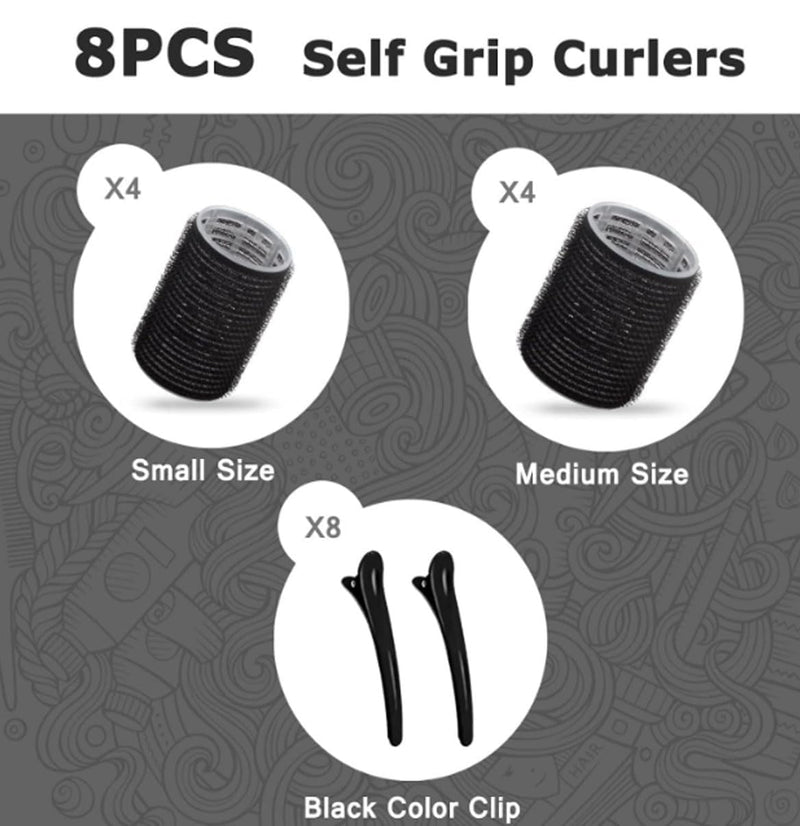 16 Pcs Hair Rollers with Clips, Jumbo Large Medium Small Velcro Rollers for Hair Volume Big Hair Curlers Rollers for Long Medium Short Hair DIY Hairdressing (Black)