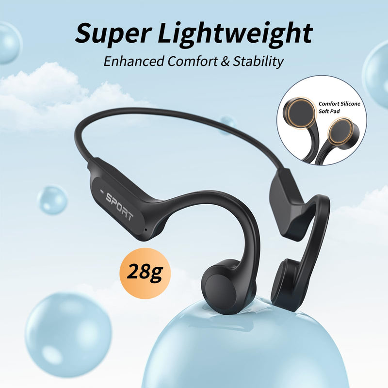 CXK Bone Conduction Headphones Bluetooth 6.0 Open Ear Wireless with Mic | Premium Loud Sound, 10-Hour Playtime, IPX6 Waterproof, Lightweight Bone Conduction Earbuds for Running, Cycling, Walking Black