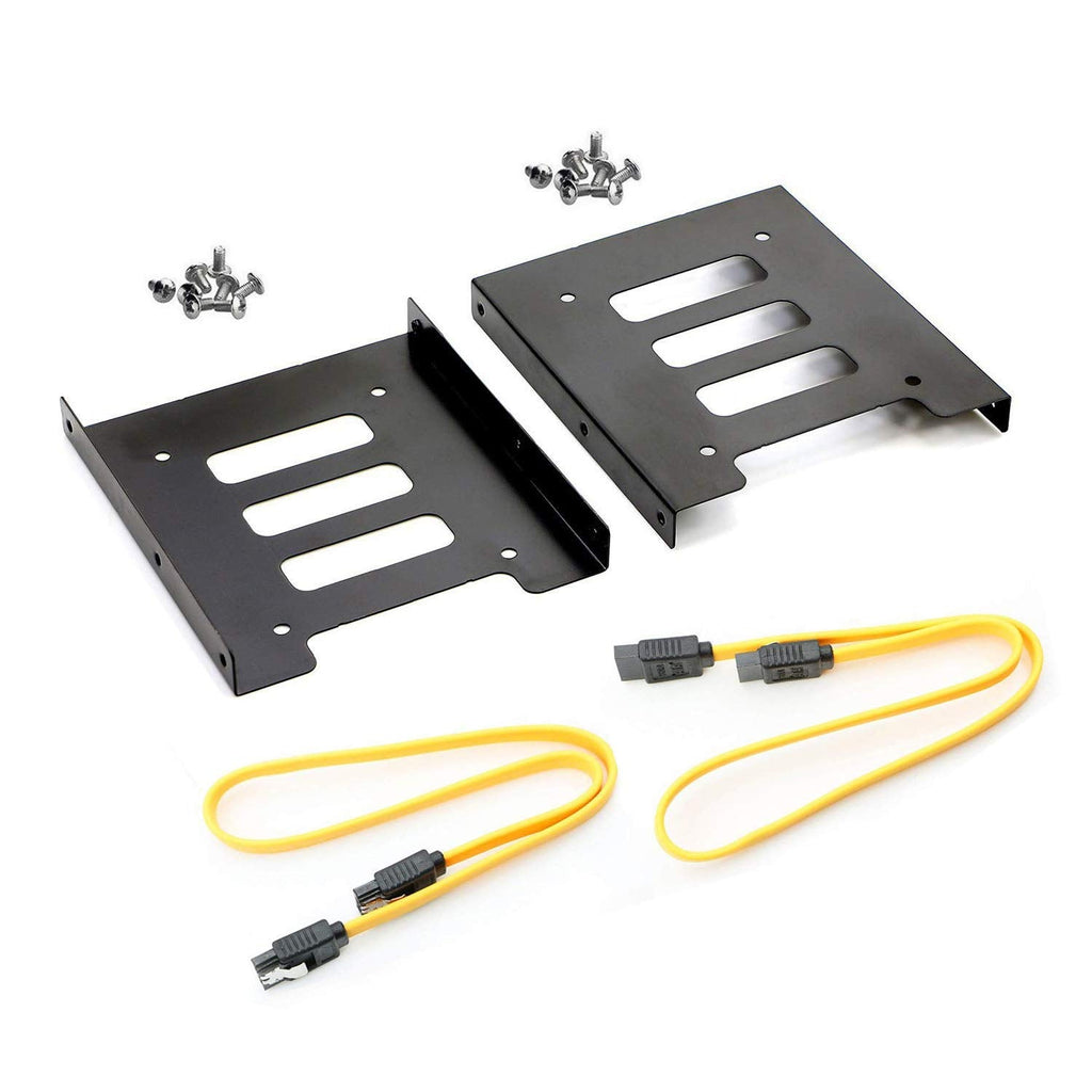 HDD SSD Mounting Bracket 2.5 to 3.5 Adapter Hard Drive Holder (Single Drive, 2 Pack + Yellow SATA II Cables) Single Drive, 2 Pack + Yellow SATA II Cables