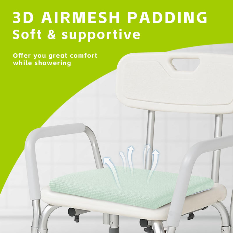 Gooo&Ma Non-Slip Waterproof Shower Seat Cushion Bathtub Pillow Shower Chair Bench Bathtub Cushion - with 3D Mesh & Hook - Bath Pillow，for Elderly，Pregnancy - Washable and Quick Drying(Green) Green