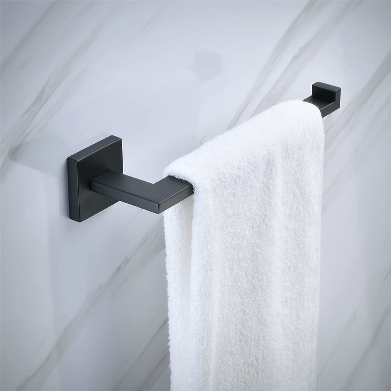 Matte Black Bathroom Accessories Hardware Set 2 Pieces, Toilet Paper Holder + Hand Towel Holder, Wall Mounted Towel Ring Towel Bar, SUS304 Stainless Steel, SHUNLI Matte Black