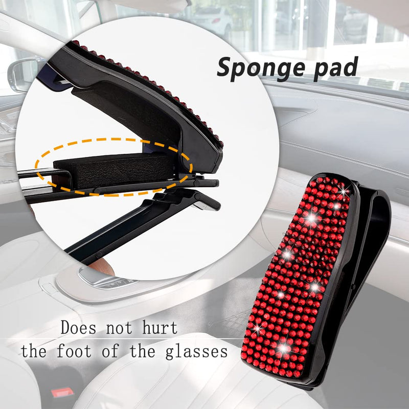 Turcee Set of 2 Bling Rhinestone Car Sun Visor Glasses Holders with Anti-Scratch Sponge,Car Decoration for Women Girls,Ticket Card Clip Visor Organizer,Universal Rhinestone Car Accessories (Red-2pcs) Red-2pcs
