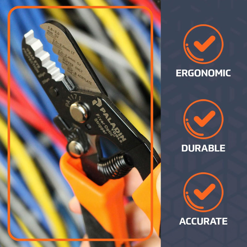Paladin Tools PA1171 ProGrip Fiber Optic Stripper, 5-in-1 Professional Grade Fiber Optic Stripping Tool