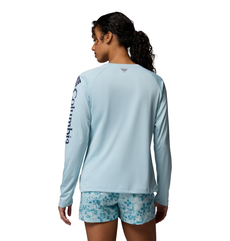 Columbia Women's PFG Tidal Tee II Long Sleeve Sun Protection Shirt, Marine Light/Nocturnal Logo, Medium