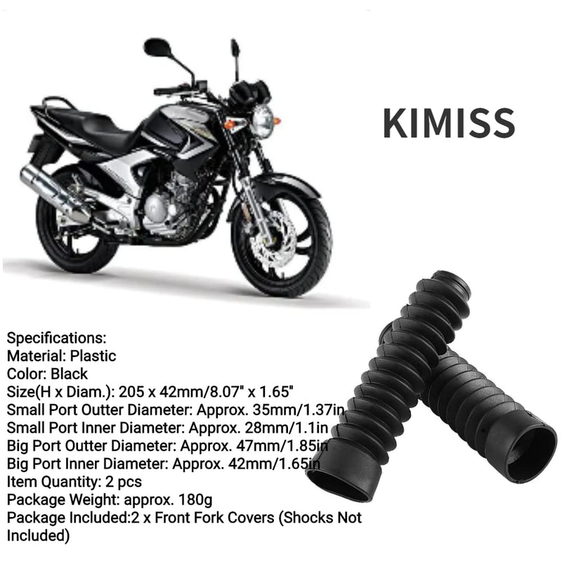 KIMISS Front Fork Cover, 205x42mm Motorcycle Front Fork Cover Gaiters Boots Shock Damping Dust Cover(Black) Black