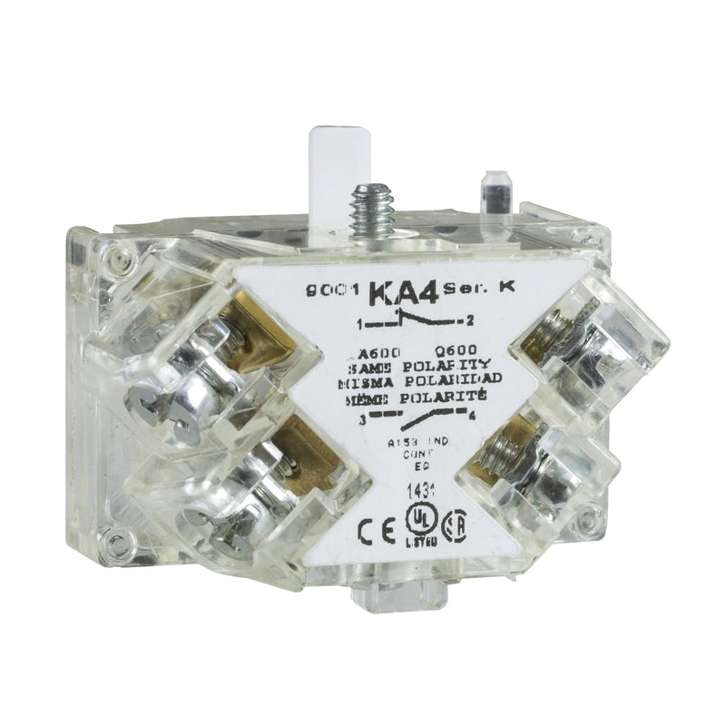 Schneider Electric Contact Block for Industrial Machinery, Fits 30mm Diameter Cutouts, Spring Return, 1NO and 1NC (9001KA1)