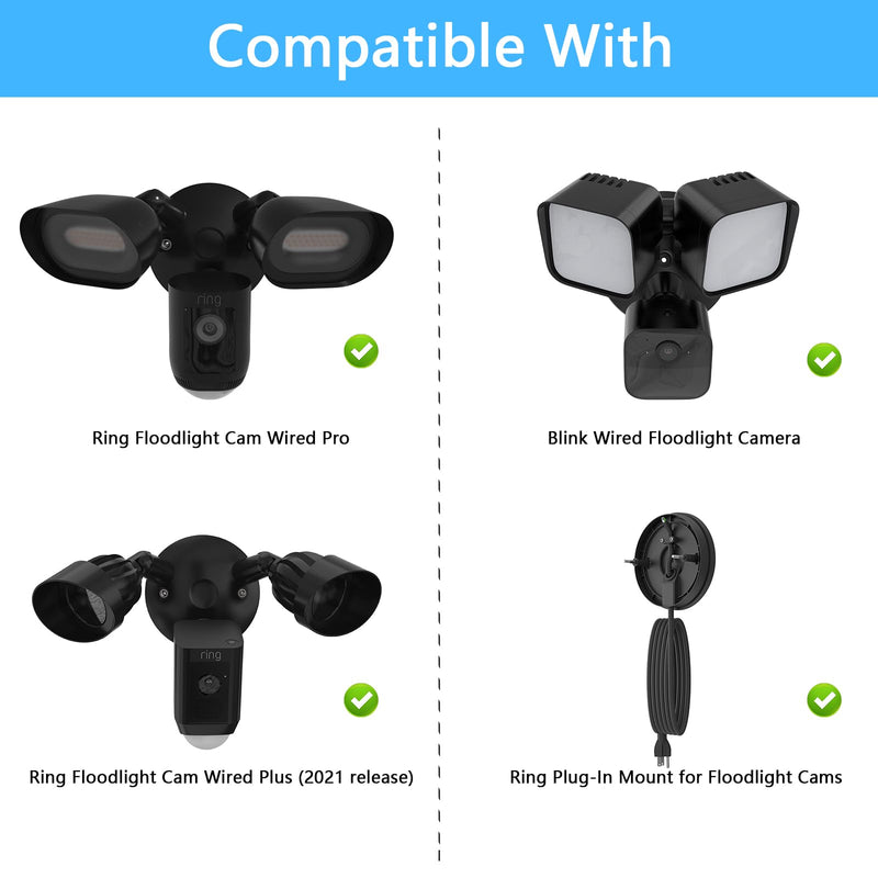 Eave Mount Compatible with R-ing Floodlight Cam Wired Pro/Plus ,WYZE Floodlight Camera v2 and Blink Wired Floodlight,REOLINK Elite Cameras, Plug-in Mount for Floodlight Cam Eave Bracket (Black) Black