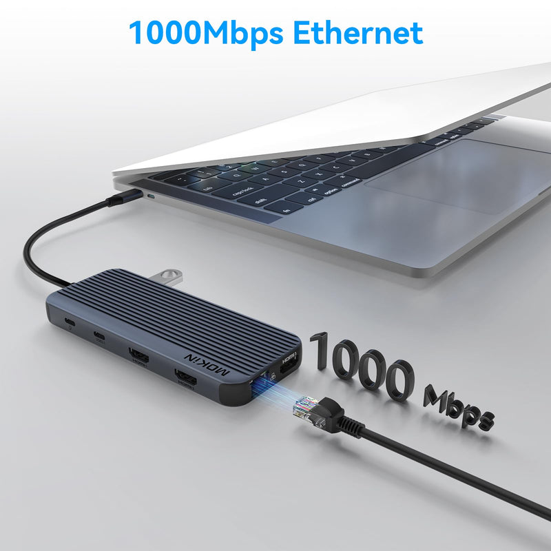 USB C Docking Station 3 HDMI, 12 in 1 Docking Station Triple Display, DockingStation Dual Monitor, Laptop Docking Station 3 HDMI with 10 Gbps, Ethernet, USB A/C 3.1, USB 2.0, 100W PD, Audio & Mic, SD