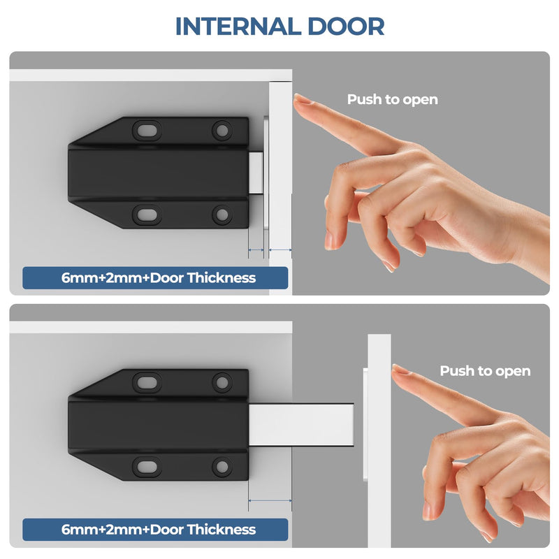 Magnetic Push Latch Without Nail Installation Tonitrui Heavy Duty Magnetic Touch Latches for Large Door Push Release Latch Kitchen Drawer Push Catch Press Out Latch (Black 6 Pack) Black