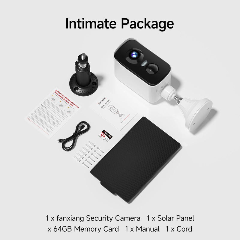 fanxiang 2K Wireless Security Camera Outdoor with Solar Panel & 64GB Card, Rechargeable Battery Camera Wireless WiFi, 300° Pan Rotating, PIR, Color Night Vision, AI Motion Detection, 2-Way Audio, IP65 Solar Battery Camera