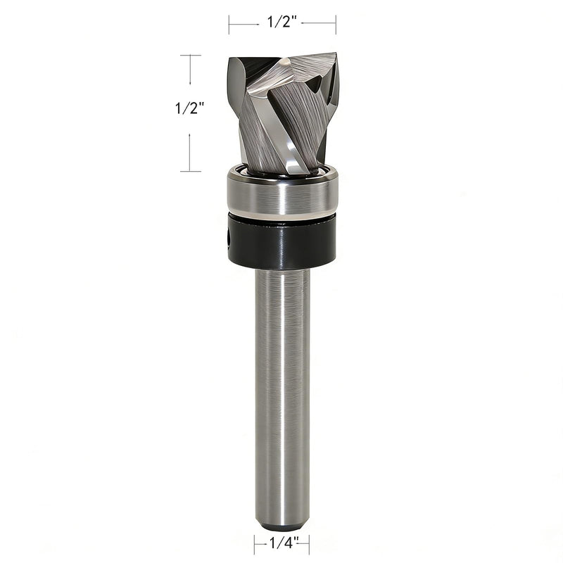 Carbide Compression Flush Trim Router Bit 1/4 Shank 1/2" Dia. 1/2" Cut H | Top Bearing for Flush Trimming, Stay-Sharp Hardened Edges, Polished Surface Reduces Friction, 2+2 Spiral Prevents Tear-Out 1/2" Dia,1/2" Height,1/4 Shank