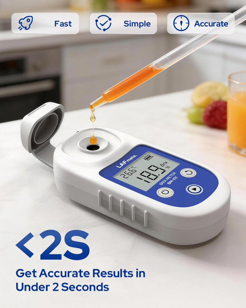 Digital Refractometer Range 0-55 BM101 Brix Refractometer ±0.2% Accuracy with ATC, IP65 Brix Meter for Juice, Wine Making & Coffee 0-55% Brix