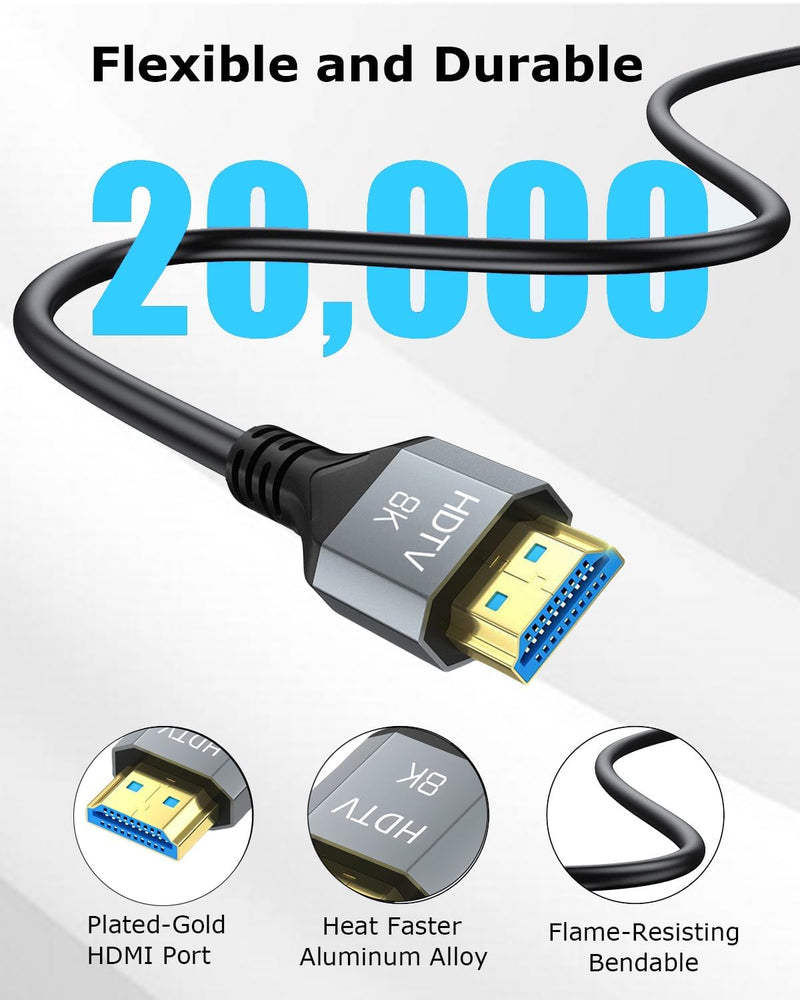 8K HDMI 2.1 Cable 3.3 FT 5-Pack, Shielded HDMI Cord 3.3FT, 48Gbps High Speed HDMI Cord-8K@60Hz, 4K@120Hz/165Hz, HDCP 2.2&2.3, HDR 10 for ARC, eARC, TV, PC, PS4 PS5 Switch KVM Splitter Sound Bar/Roku 3ft Grey