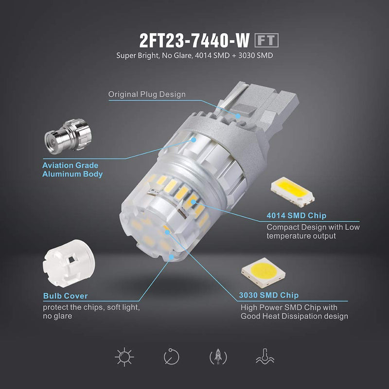 SIR IUS LED - FT- 7440 LED Backup Reverse Light Bulb Super Bright High Power Single Filament function Air Vent Design 3030+4014 SMD White 6500K Pack of 2